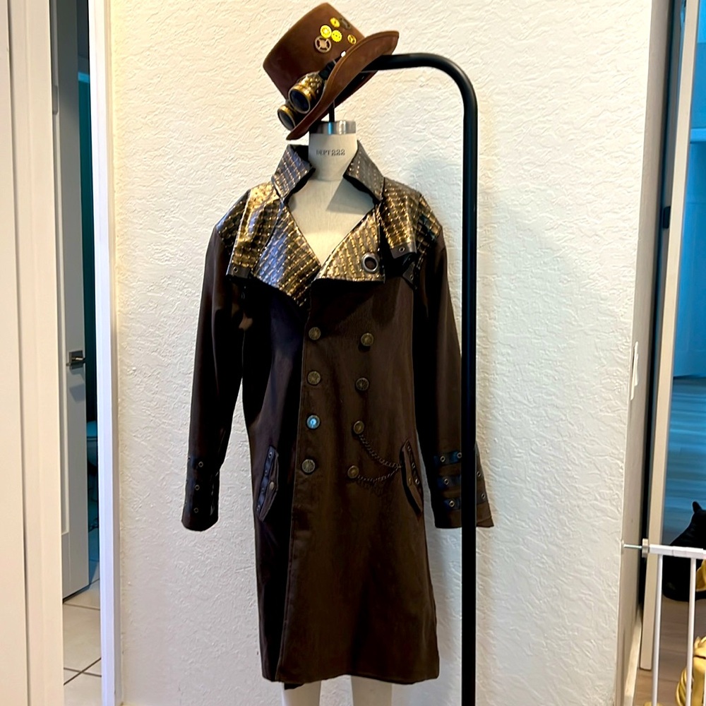 Steampunk Coat w Hat bundle cosplay burning man Halloween costume mens 20’s XL